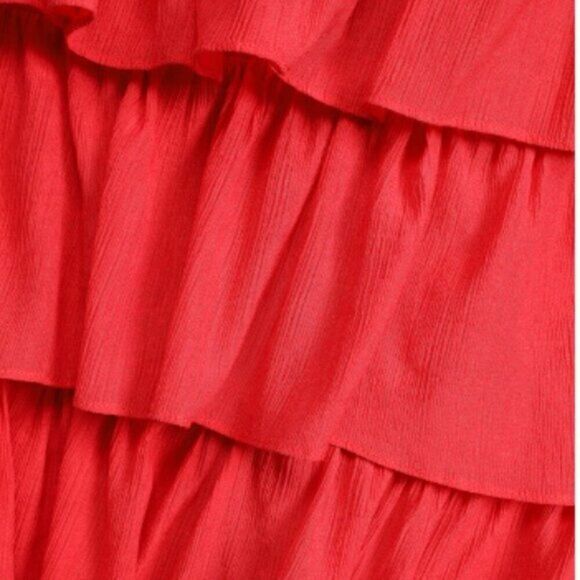 Lulus Women's Strapless Tiered Ruffled Midi Dress Cocktail Party Red Small - Picture 3 of 3